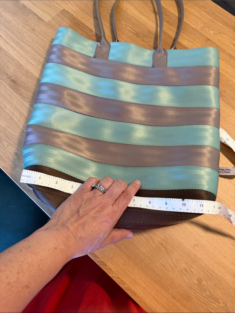 Harveys seat belt Striped Mint and Taupe Tote Bag see measurements in pictures - Picture 6 of 8